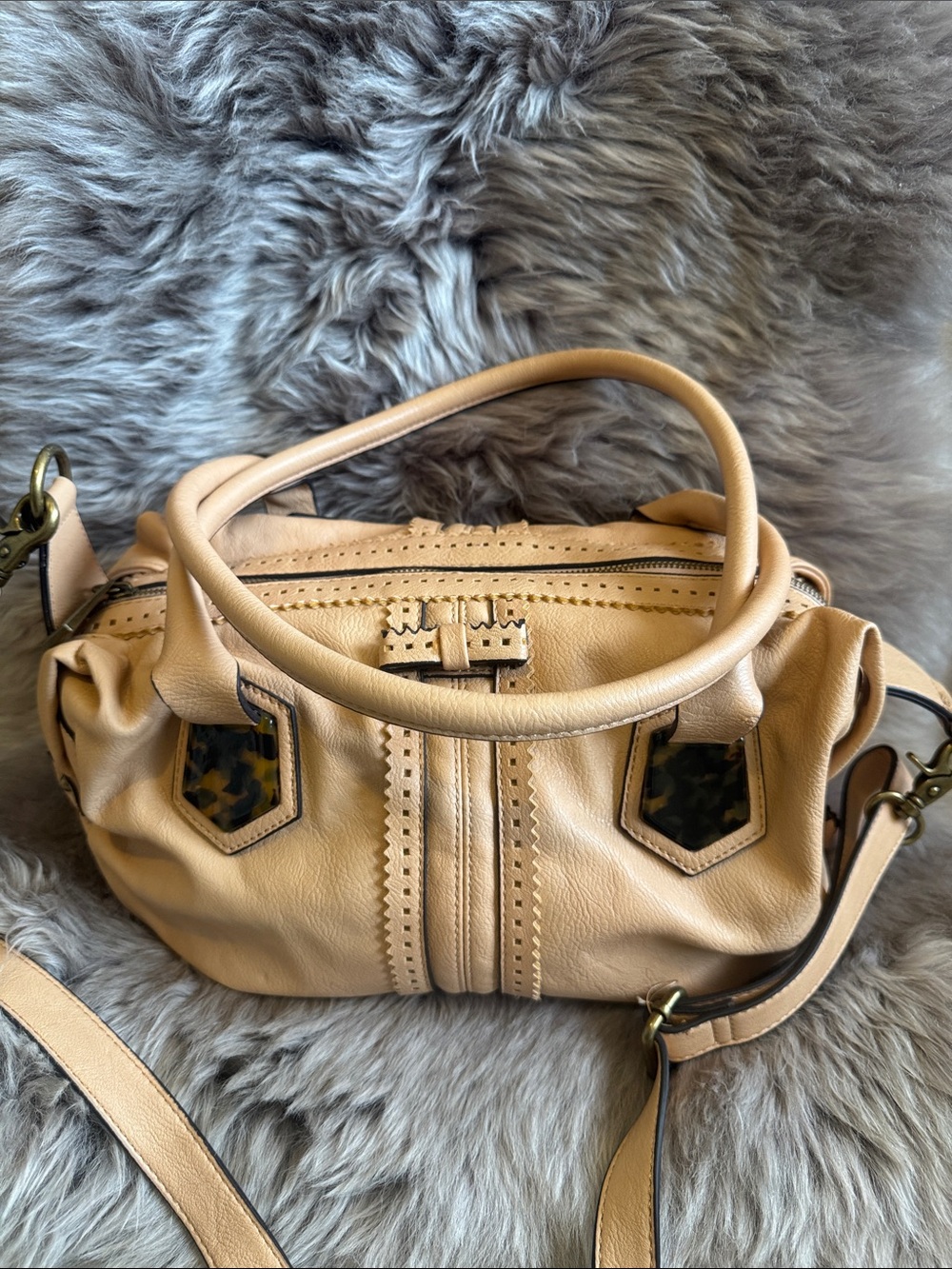 Jessica Simpson Beige Faux Leather Women's Satchel Bag - Classic Chic